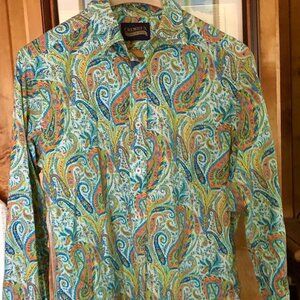Cremeux Premium Denim Men’s Shirt Paisley Print Long Sleeve Stretch 98% Cotton L